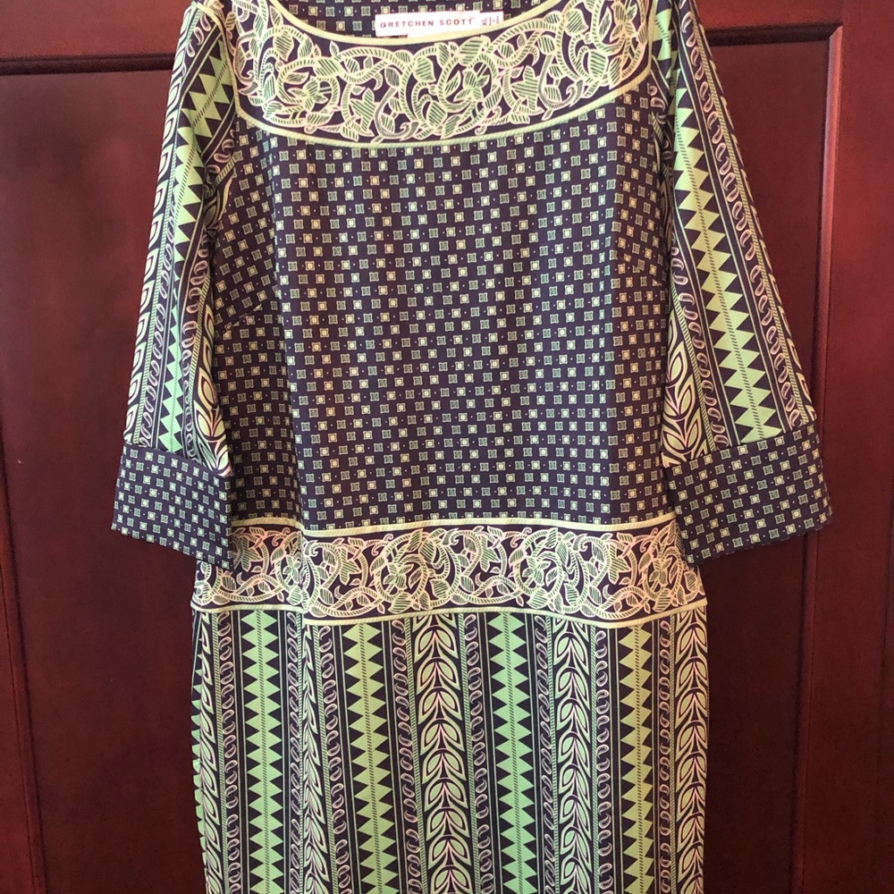 Kelly green and navy blue 3/4 sleeve dress